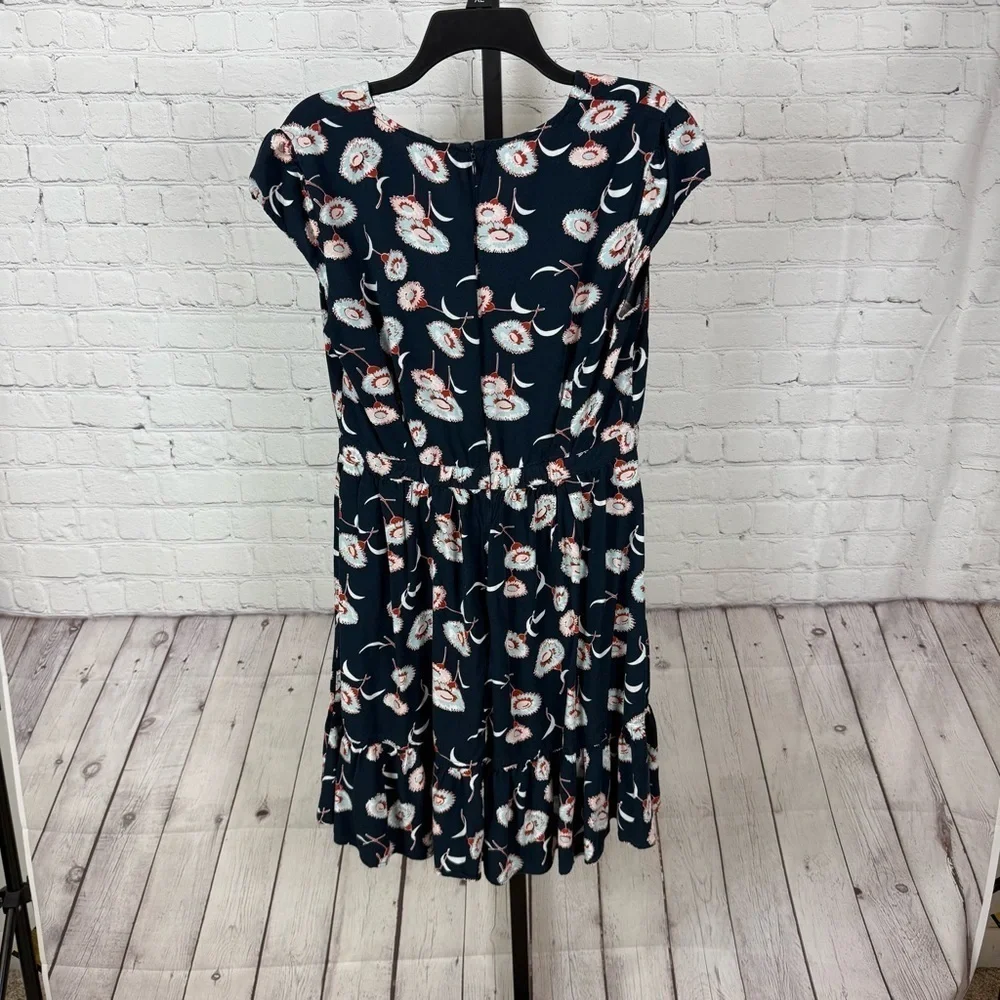 J. Crew Mercantile Floating Floral Ruffle V-Neck Faux Wrap Dress Blue Size 12
